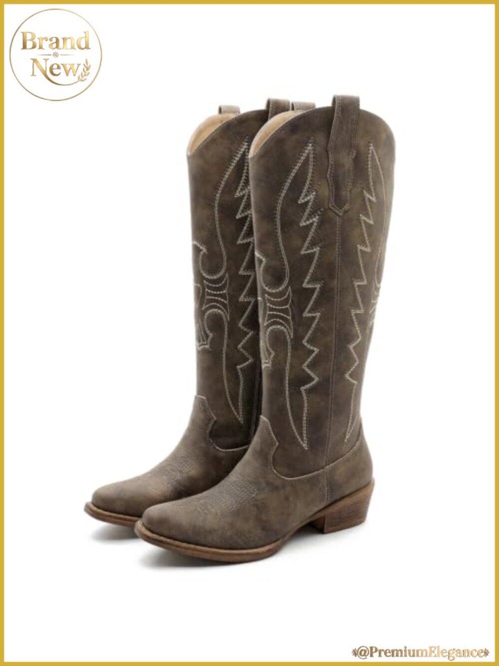 Faux Leather Snip Toe Knee High Western Cowboy Boots Hidden Zip